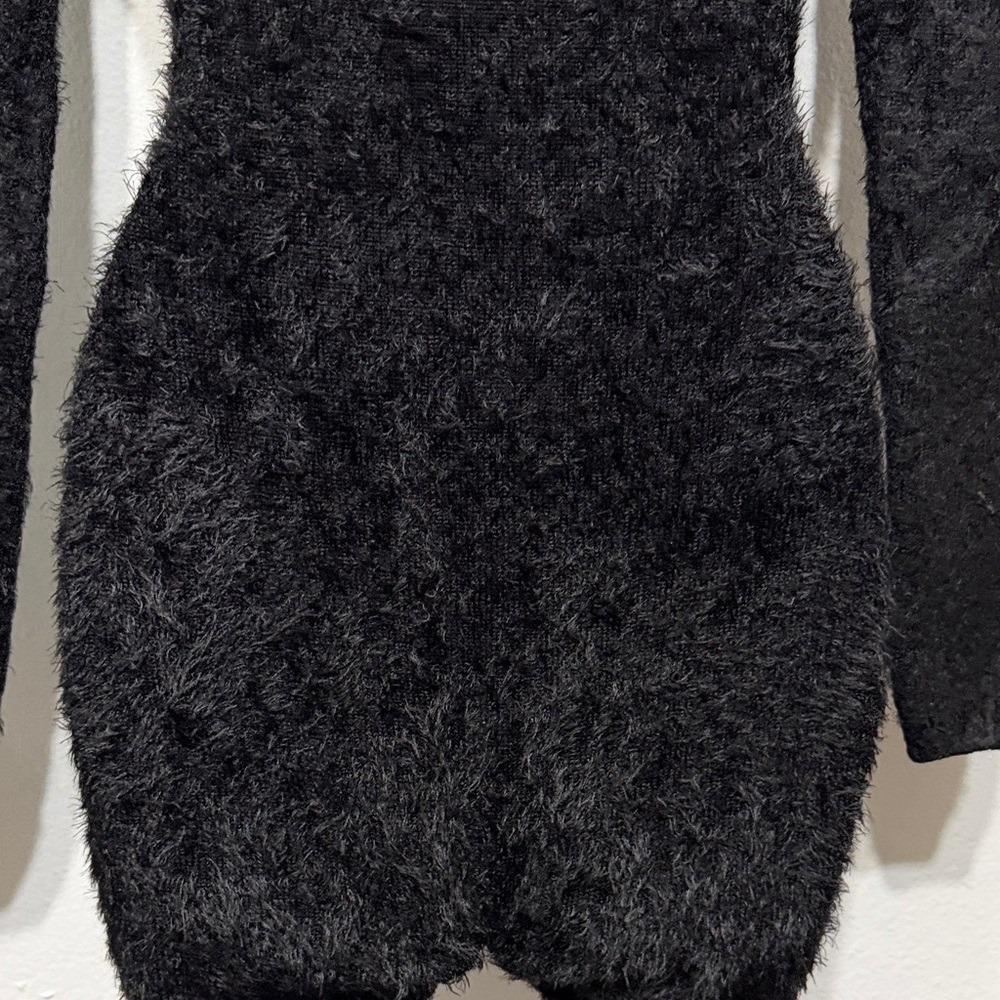 Hera Collection Black Fuzzy Knit Henley Romper Long Sleeve Bodycon Small - Picture 6 of 12